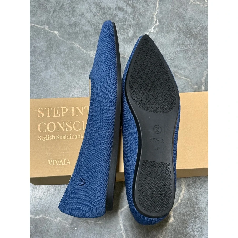 VIVAIA Navy Knit Pointed‎ Toe Flats Stretch Comfort Ballet Shoes EU/39 US/8